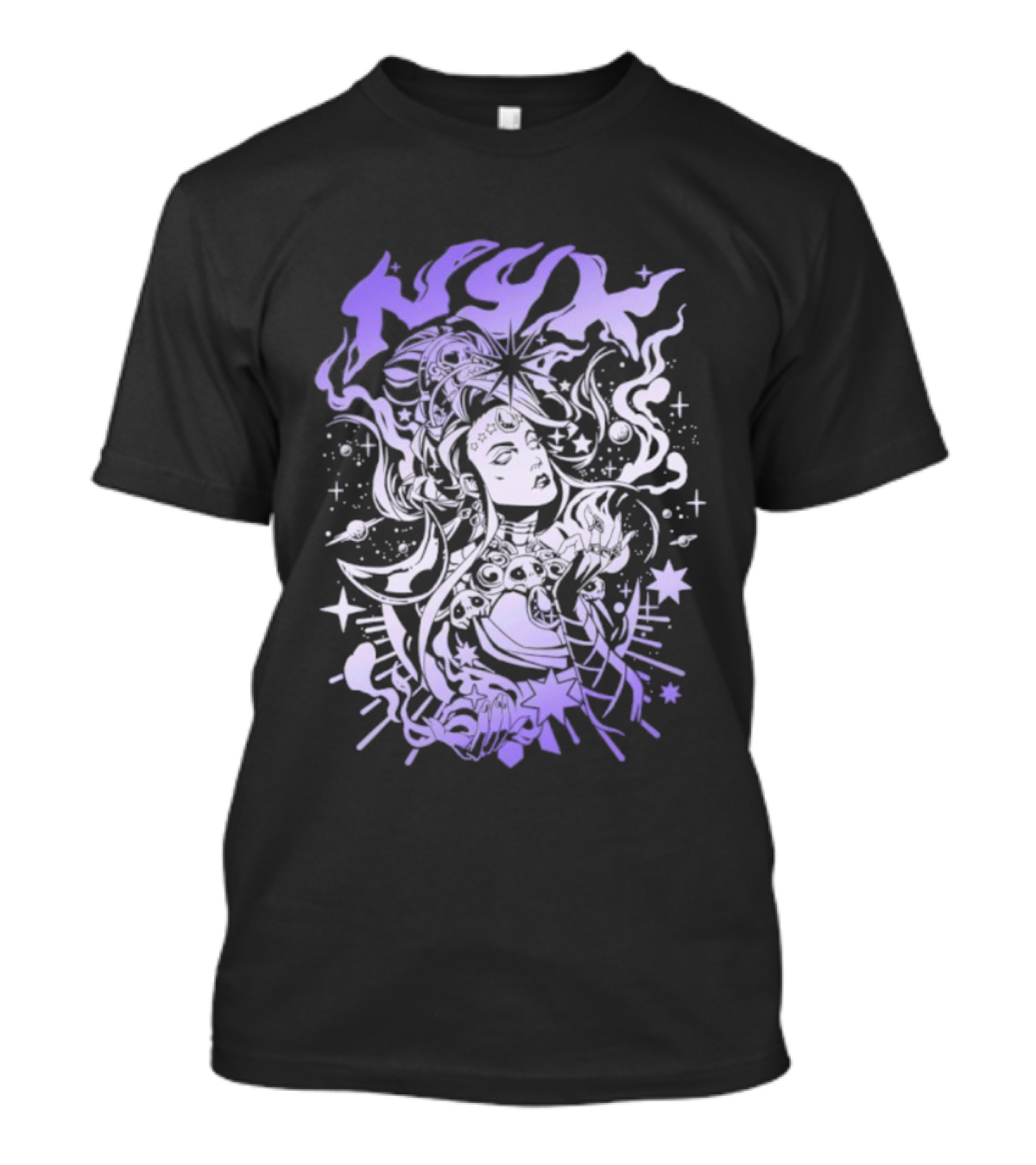 Hades Nyx Night Incarnate Mythology Art Purple Aesthetic Stars And Moons T-Shirt