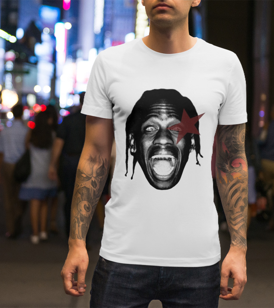 4028 Laflame Red Star Eye Black And White Face Graphic T-Shirt