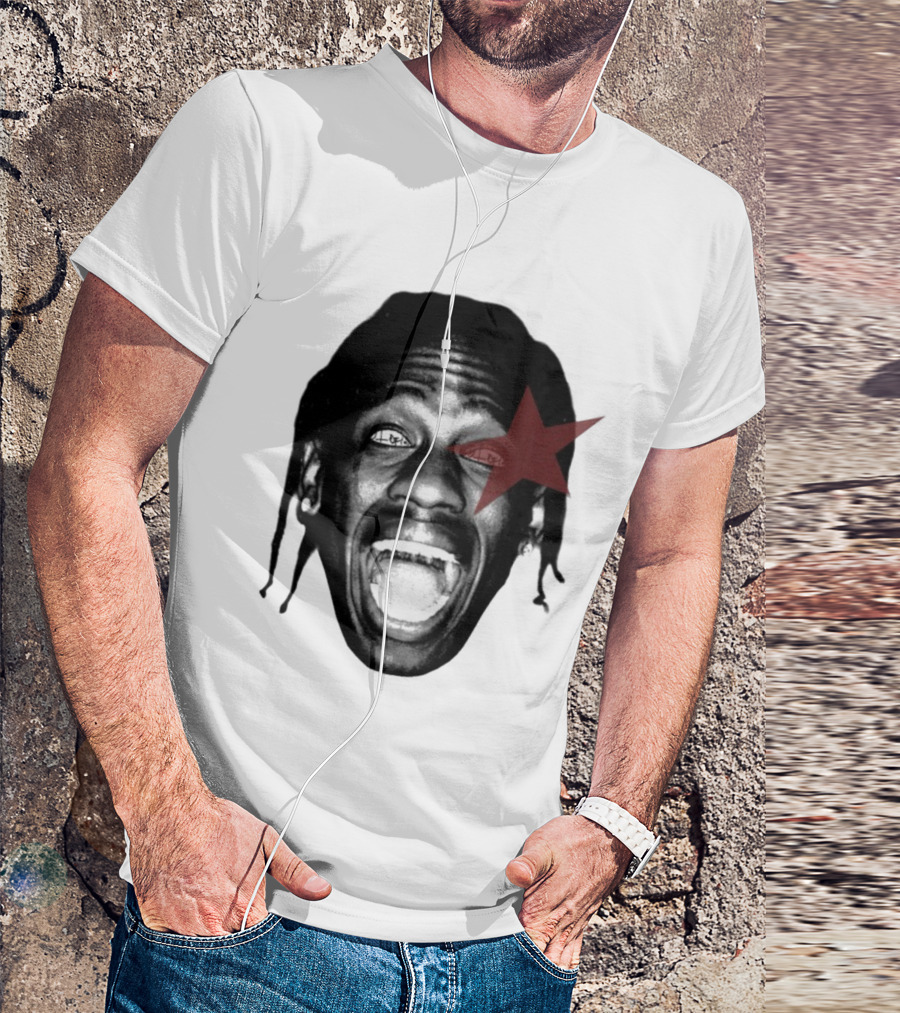 4028 Laflame Red Star Eye Black And White Face Graphic T-Shirt