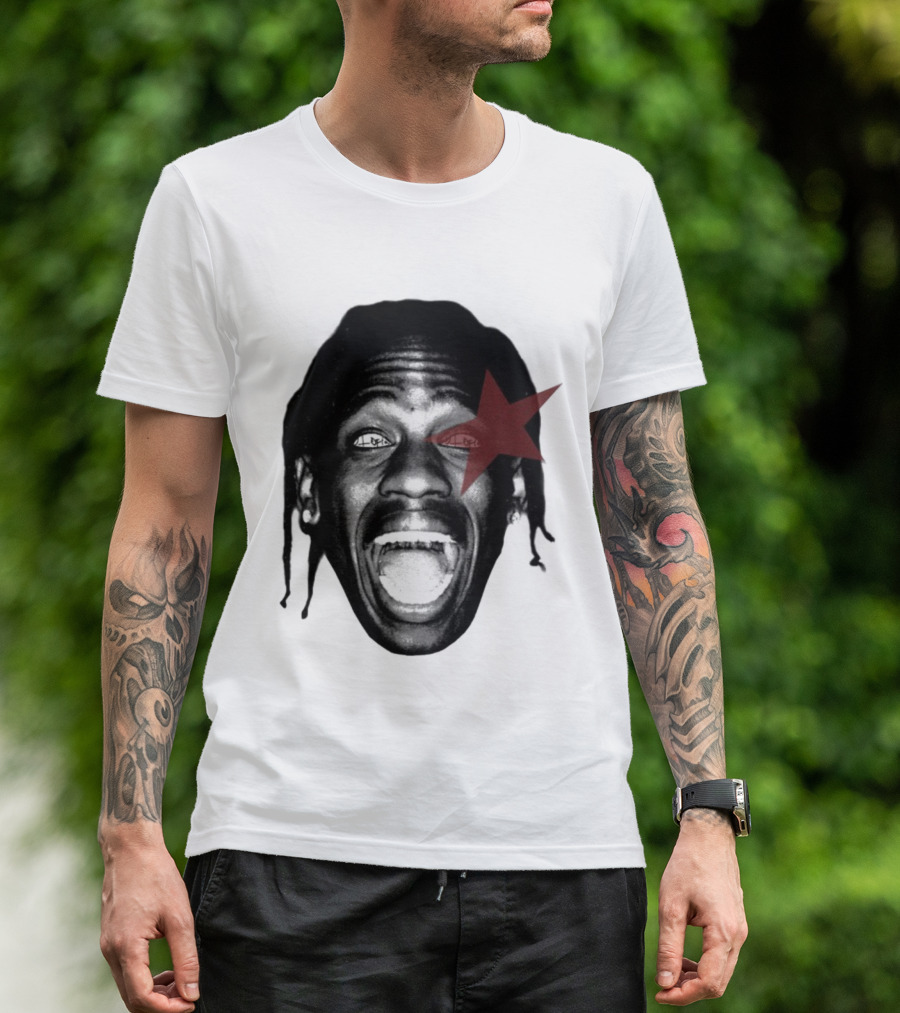 4028 Laflame Red Star Eye Black And White Face Graphic T-Shirt