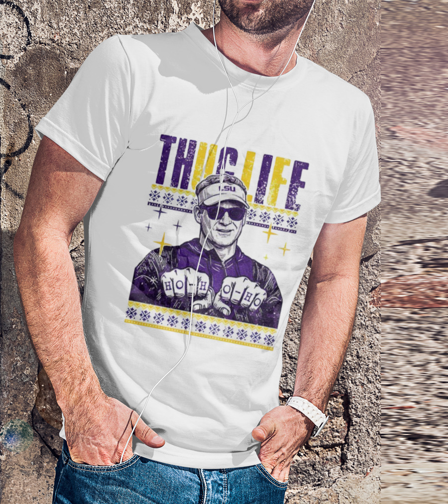 LSU Thug Life Lane Kiffin Ho Ho Ho Christmas Coach T-Shirt