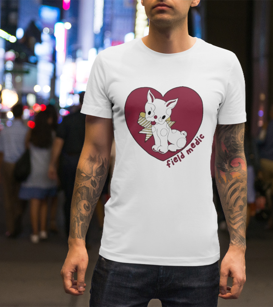 Field Medic Cute Dog Heart Bow Patchwork Style T-Shirt