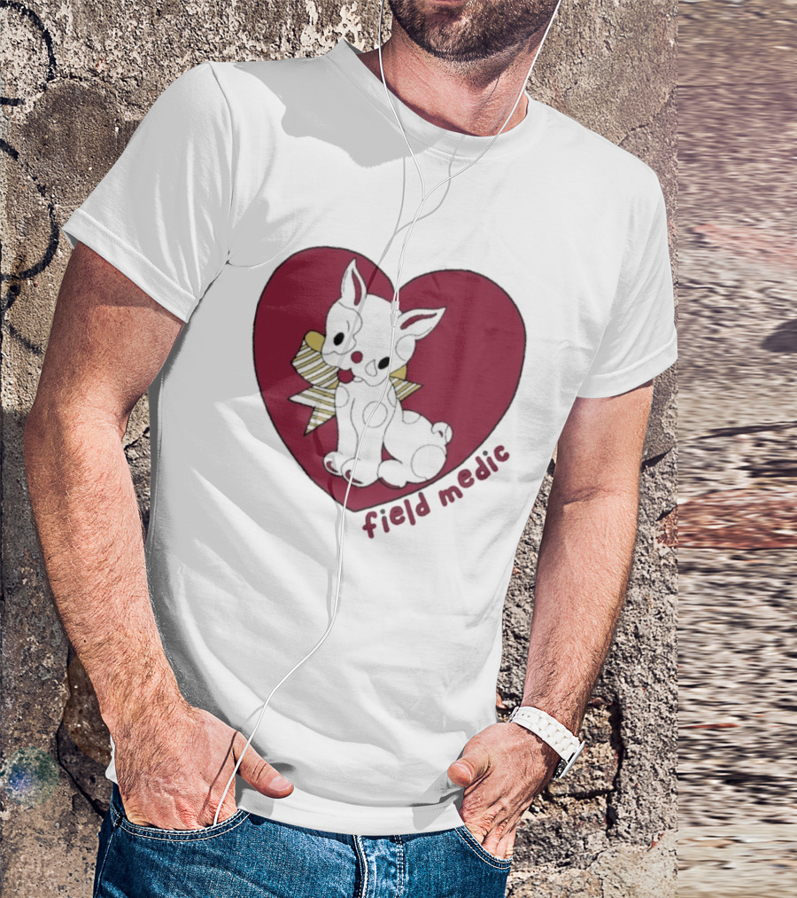 Field Medic Cute Dog Heart Bow Patchwork Style T-Shirt