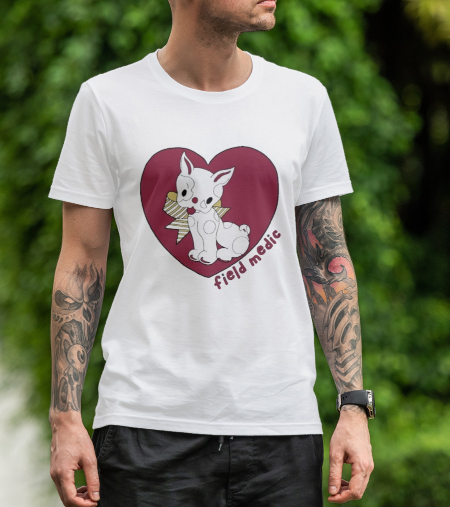 Field Medic Cute Dog Heart Bow Patchwork Style T-Shirt