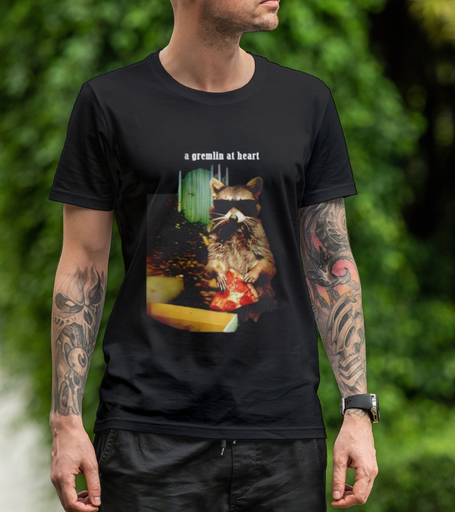 Gremlin At Heart Raccoon Eating Pizza Holding Slice T-Shirt