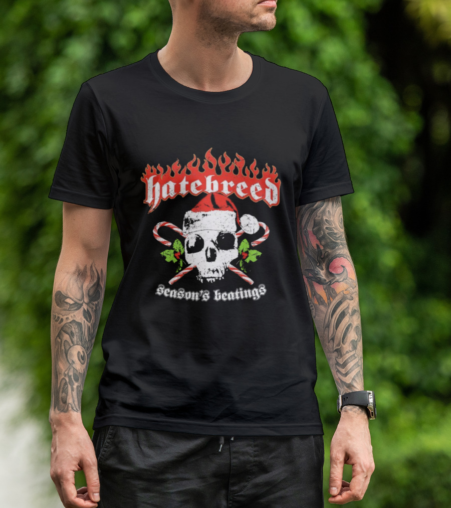 Hatebreed Flaming Logo Christmas Santa Skull Seasons Beatings T-Shirt
