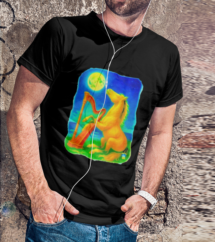 Magical Moonlit Horse Harp Player Fantasy Scene For Horse Lovers T-Shirt