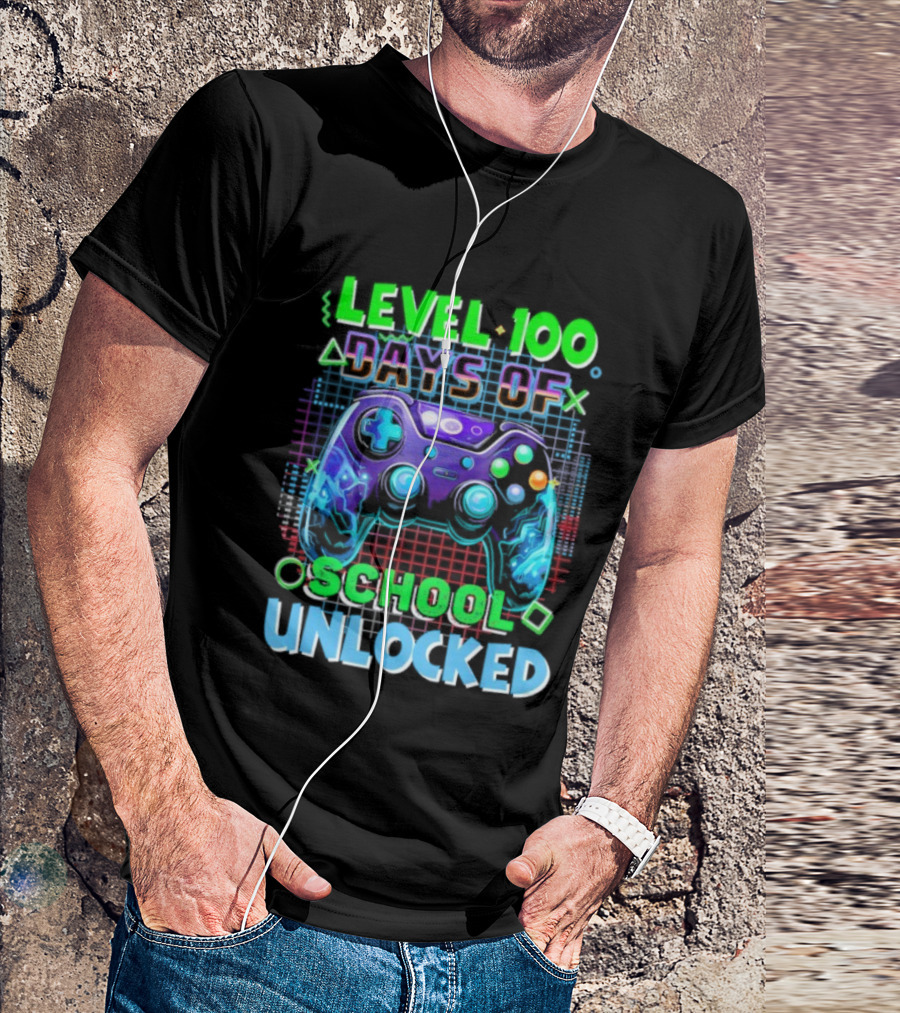 Level 100 Days Of School Unlocked Video Games Controller T-Shirt