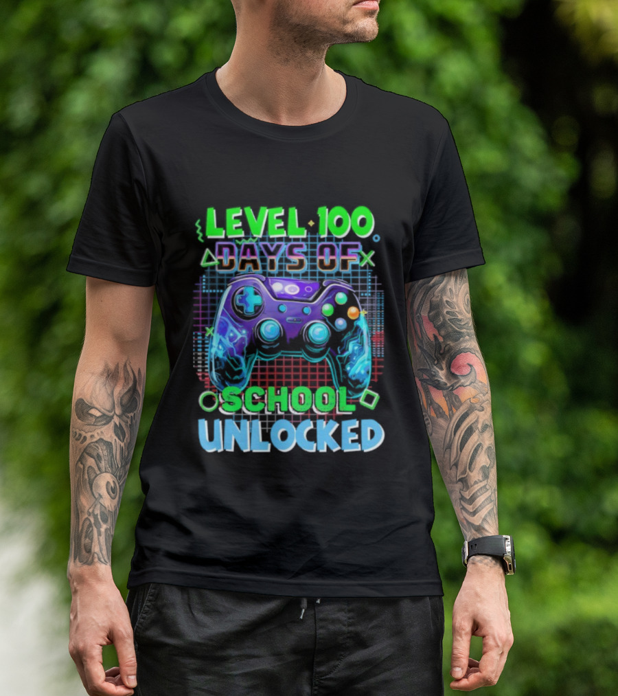 Level 100 Days Of School Unlocked Video Games Controller T-Shirt