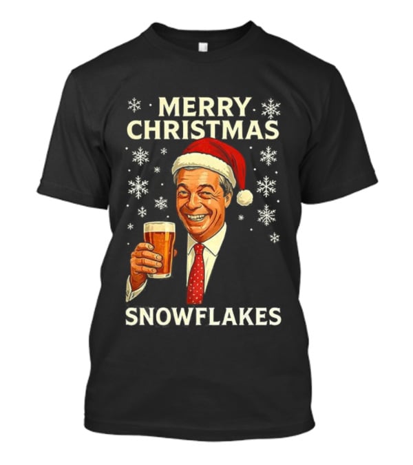 Merry Christmas Snowflakes Nigel Farage Raises His Glass Caricature T-Shirt