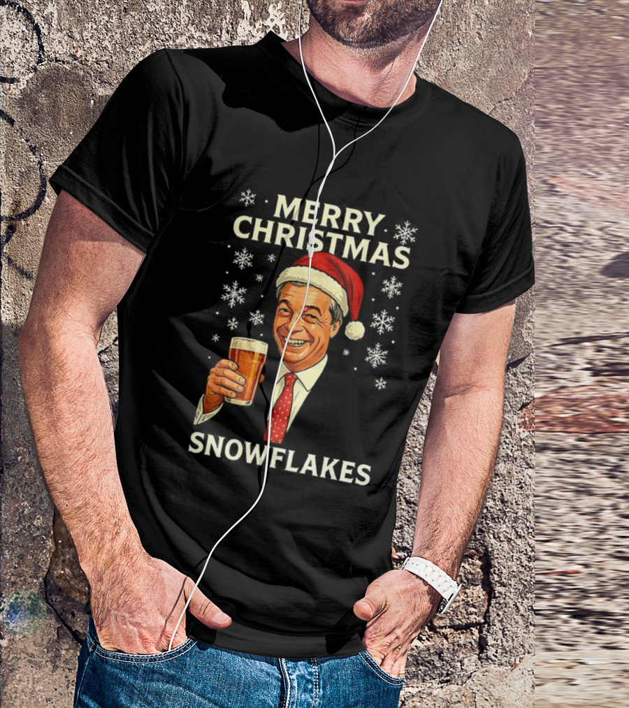 Merry Christmas Snowflakes Nigel Farage Raises His Glass Caricature T-Shirt