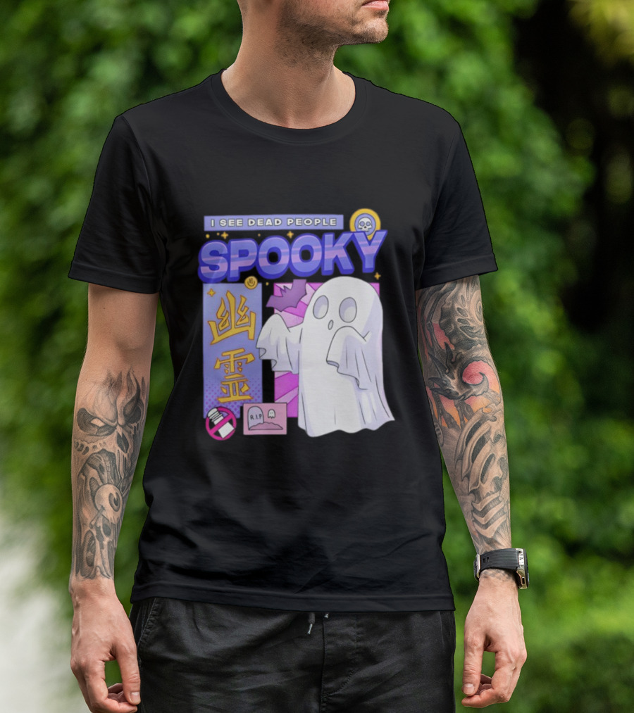 I See Dead People Spooky Ghost RIP Skull Asian Characters T-Shirt