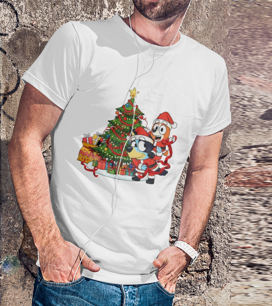 Bluey Bingo Christmas Tree Santa Hat Merry Christmas T-Shirt