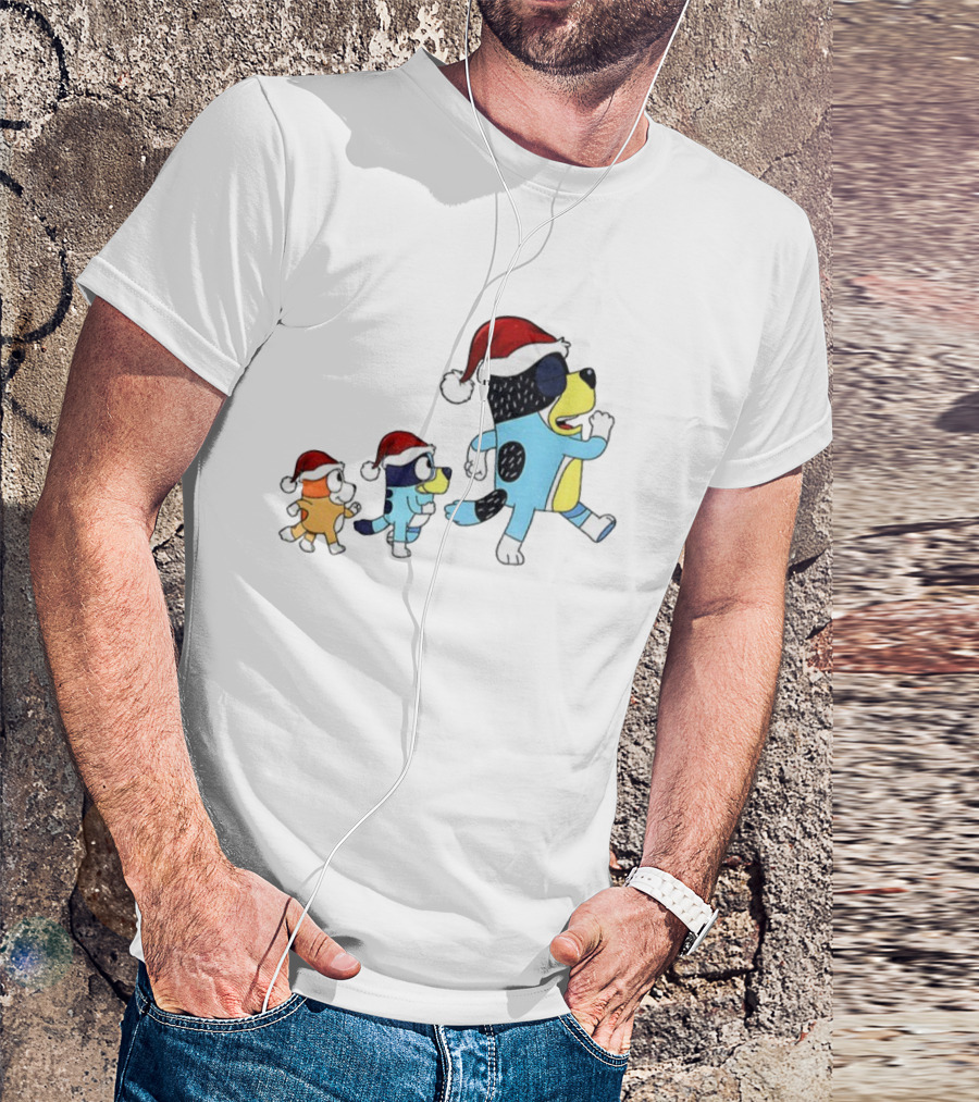 Bluey Bingo Bandit Santa Hat Merry Christmas Walk T-Shirt