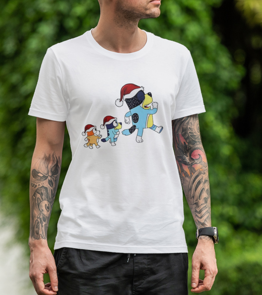 Bluey Bingo Bandit Santa Hat Merry Christmas Walk T-Shirt