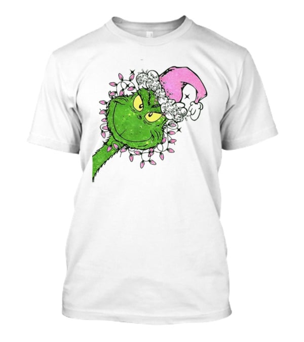 Pink Santa Grinch Feeling Extra Grinchy Today Christmas Lights T-Shirt