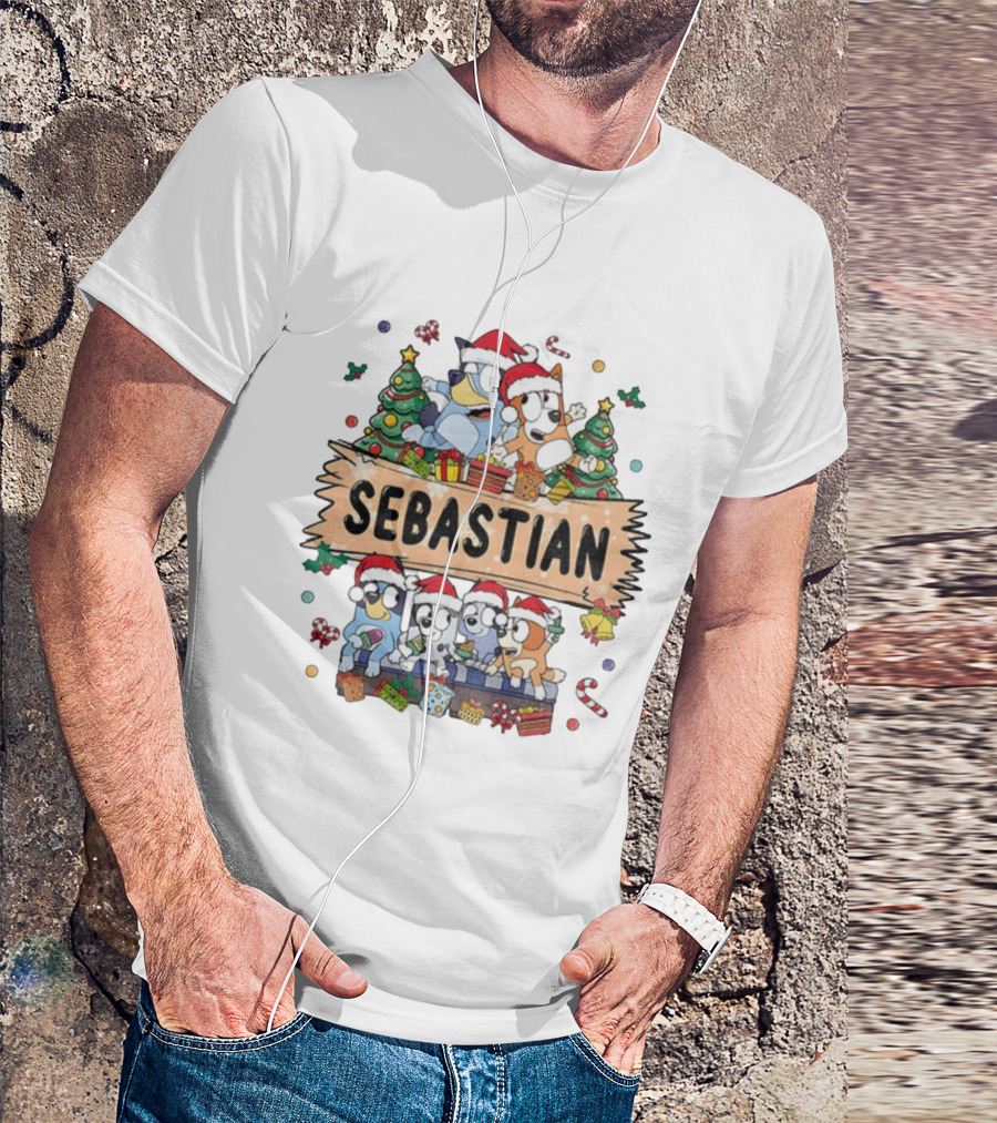 Sebastian Bluey Family Christmas Santa Hats Holiday Celebration T-Shirt