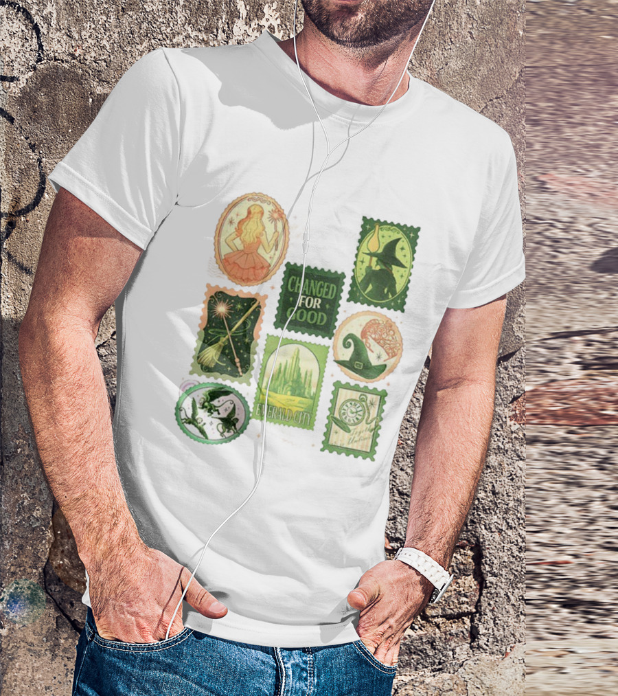 Wicked Changed For Good Emerald City Merry Christmas Glinda Elphaba Wizard Wand Witch Hat T-Shirt