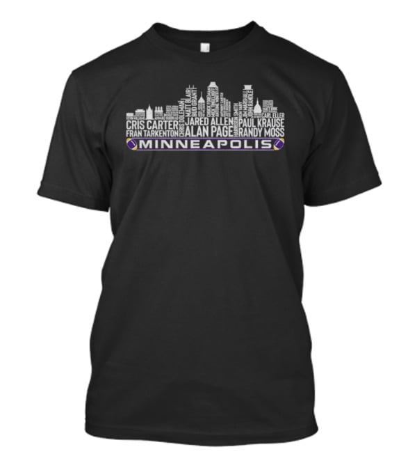 Minnesota Vikings Football Legends City Skyline Cris Carter Randy Moss Alan Page Minneapolis T-Shirt