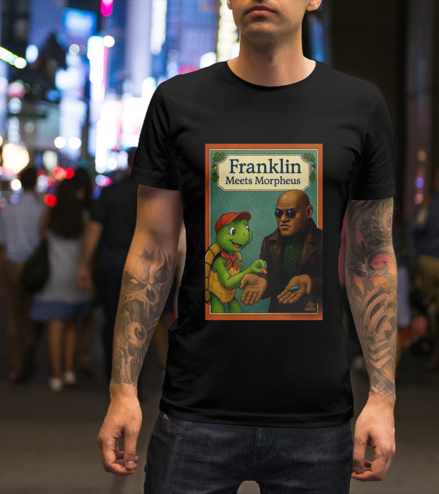 Franklin Meets Morpheus Turtle Red Blue Pill Choice Encounter T-Shirt