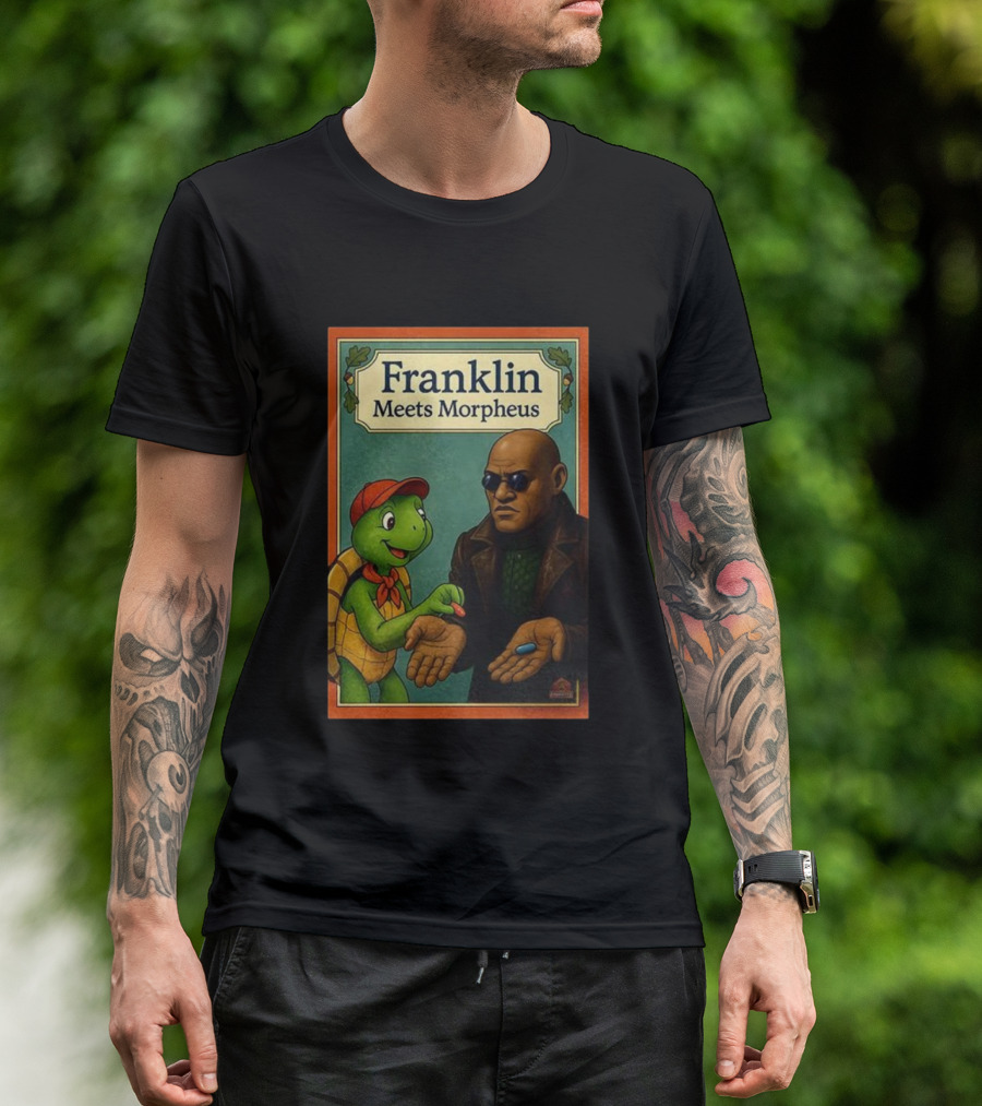 Franklin Meets Morpheus Turtle Red Blue Pill Choice Encounter T-Shirt