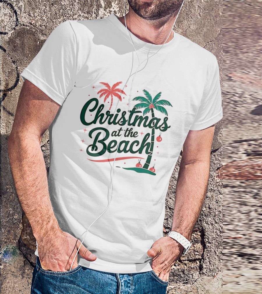 Christmas At The Beach Tropical Palm Trees Festive Holiday Vibes T-Shirt