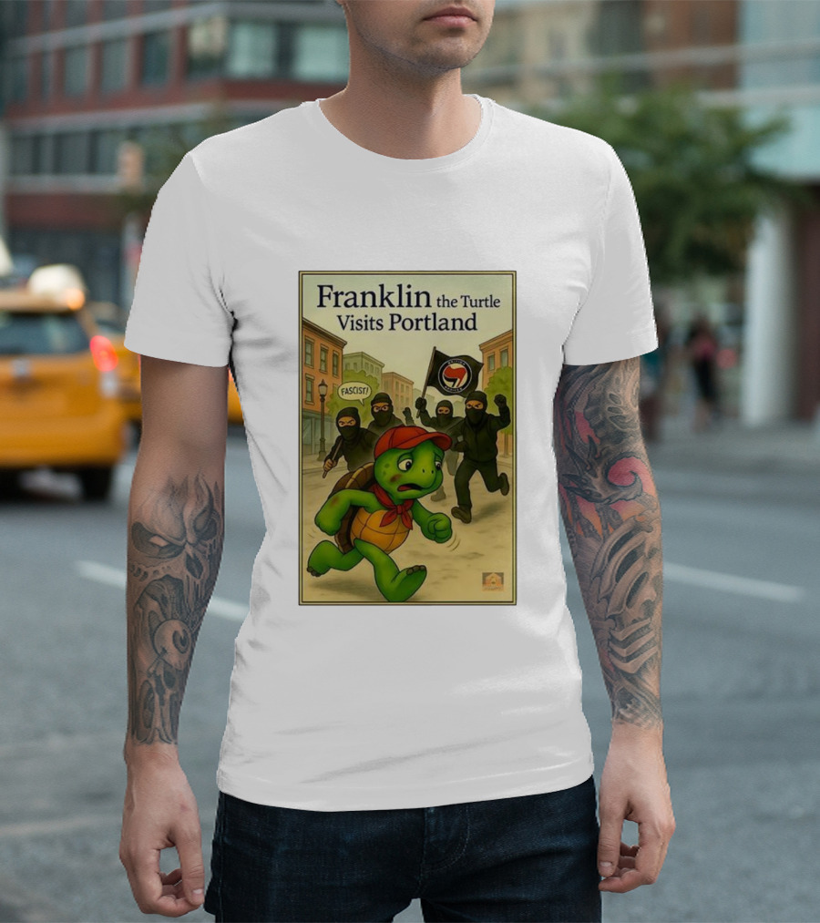 Franklin The Turtle Visits Portland Antifa Protest Scene T-Shirt