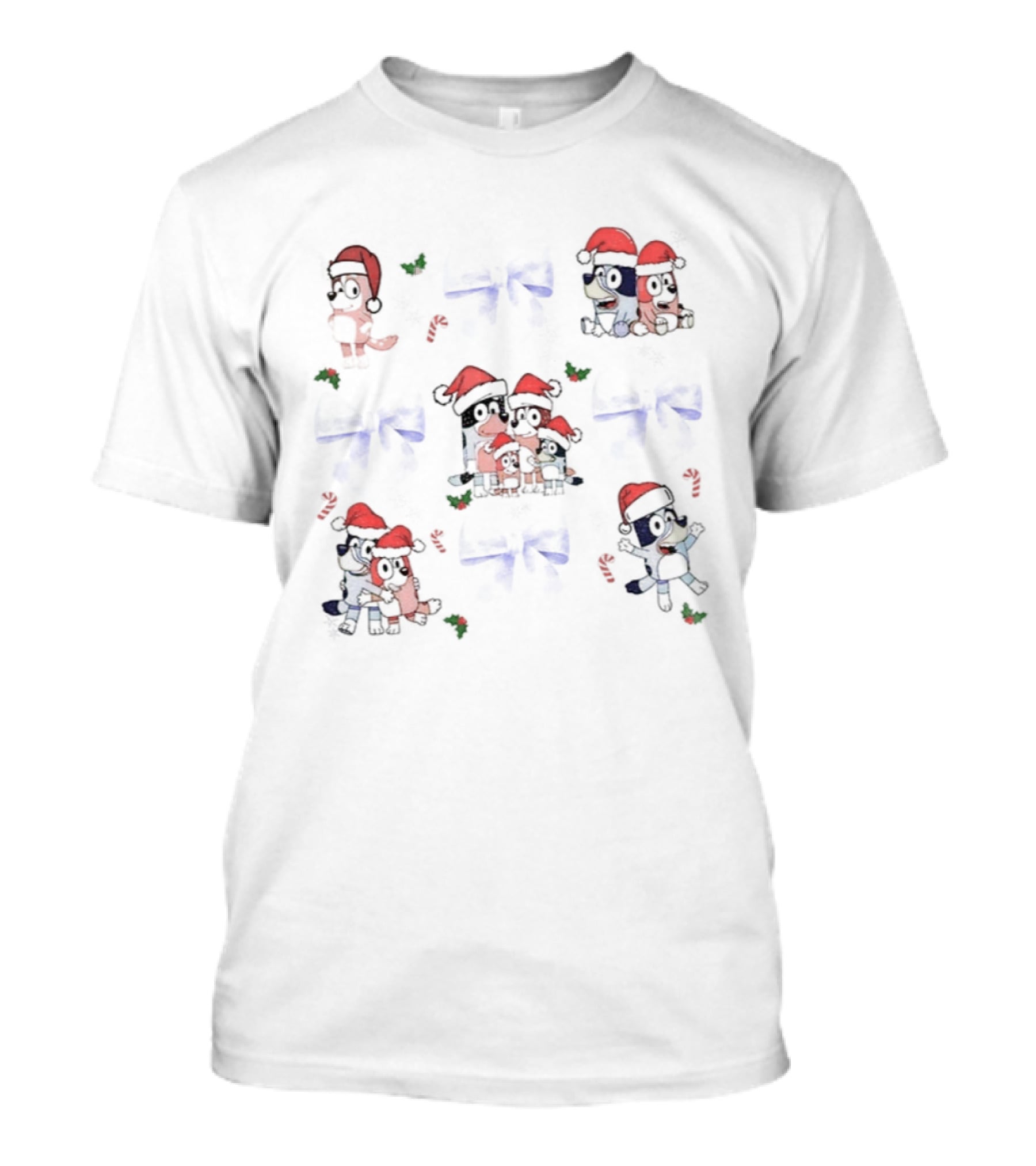 Coquette Blue Dog Bluey Snowman Christmas Episode Festive Holiday Santa Hats T-Shirt