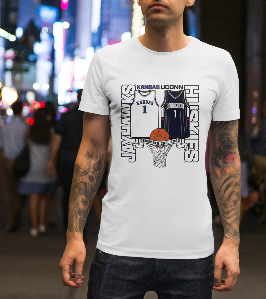 Kansas Jayhawks UConn Huskies Number 1 Jersey Basketball Matchup 2025 T-Shirt