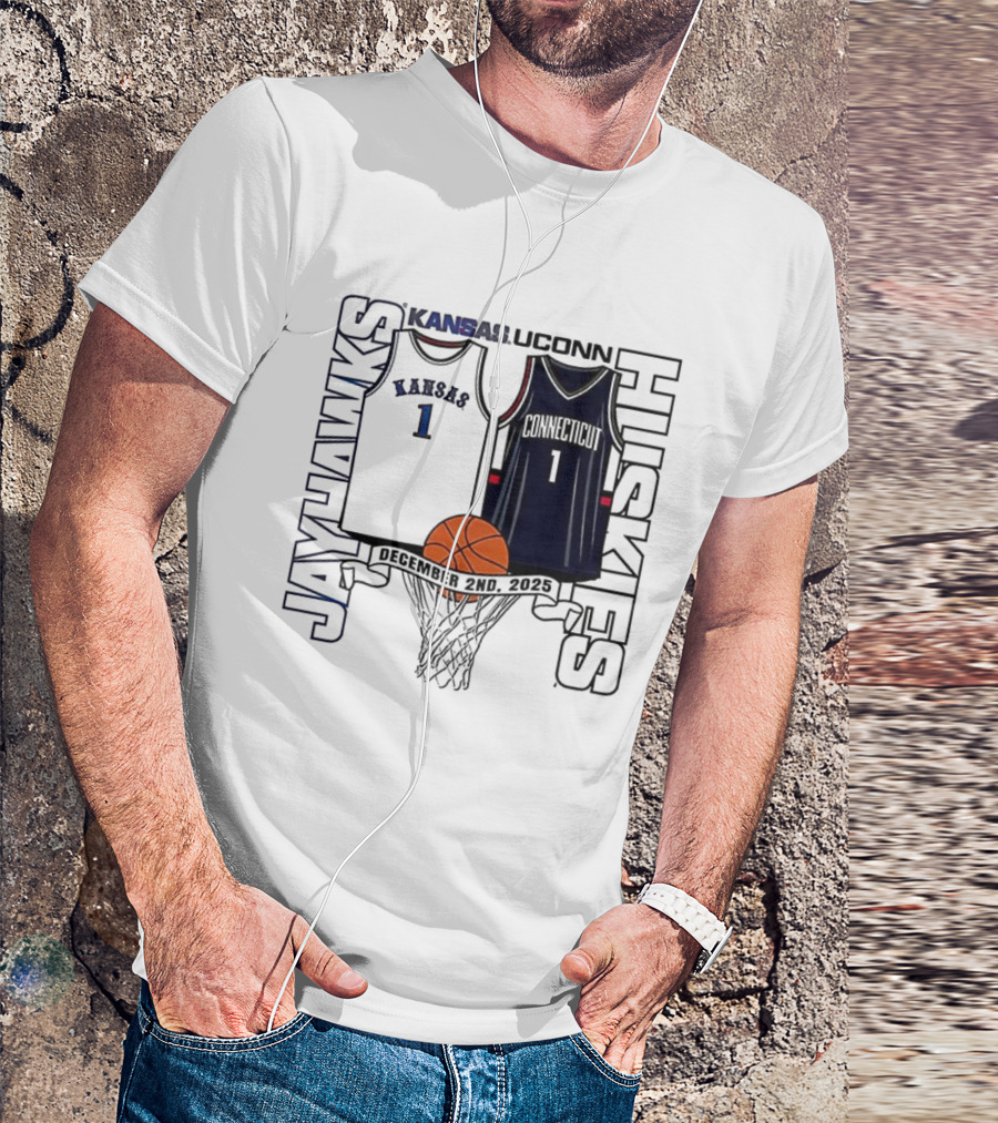 Kansas Jayhawks UConn Huskies Number 1 Jersey Basketball Matchup 2025 T-Shirt