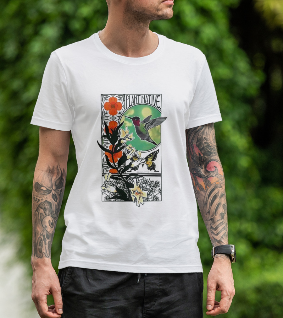 Plant Native Bird Hummingbird Floral Wildlife Scene T-Shirt