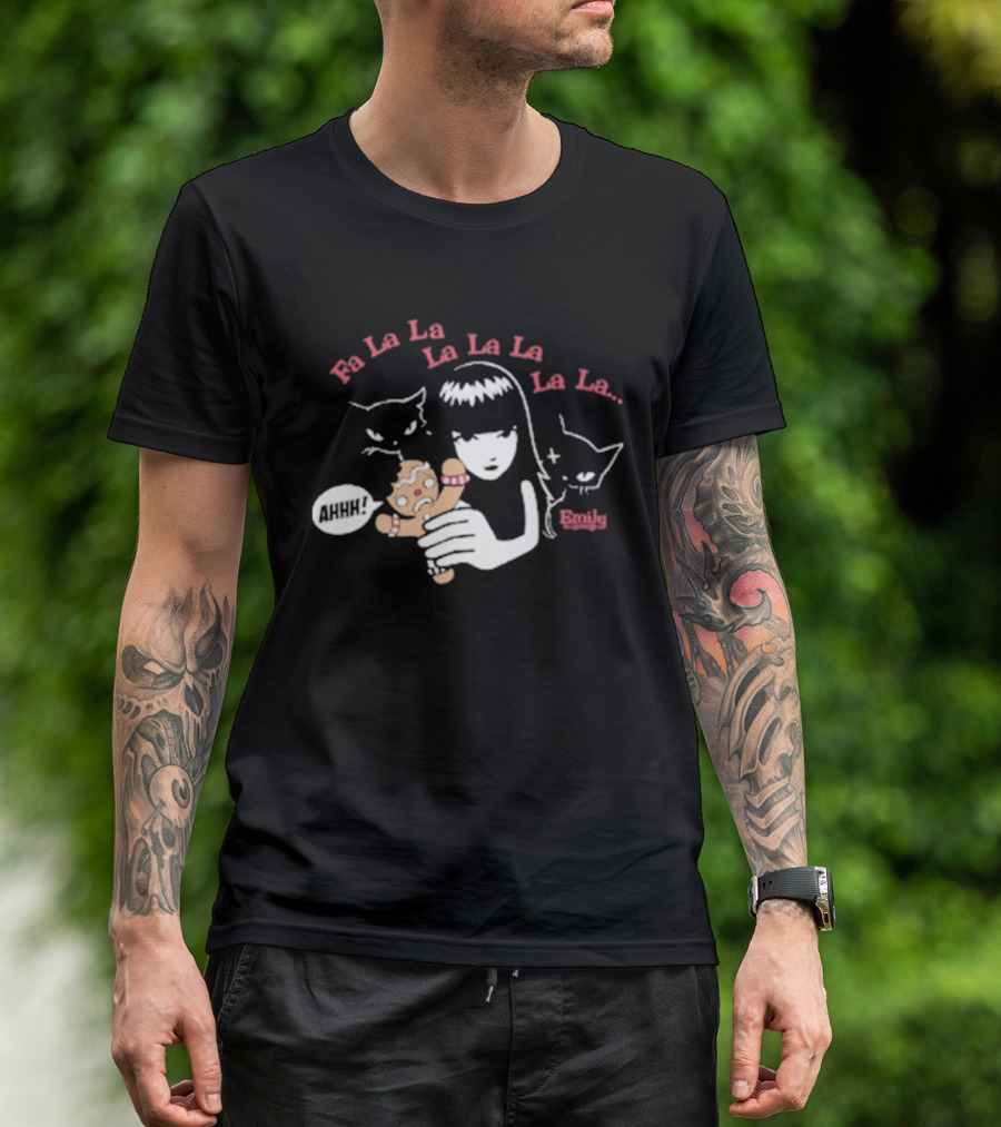 Emily The Strange Fa La La Ahhh Gingerbread Christmas Cats T-Shirt
