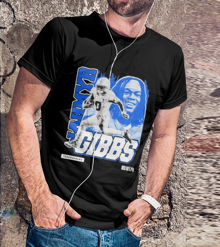 Jahmyr Gibbs Run Dreamathon Iconic Athlete Portrait T-Shirt