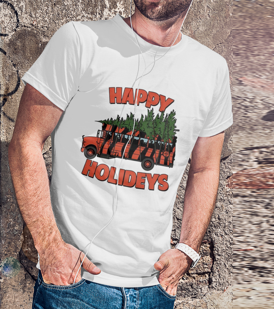 Cincinnati Bengals Happy Holidays Christmas School Bus T-Shirt