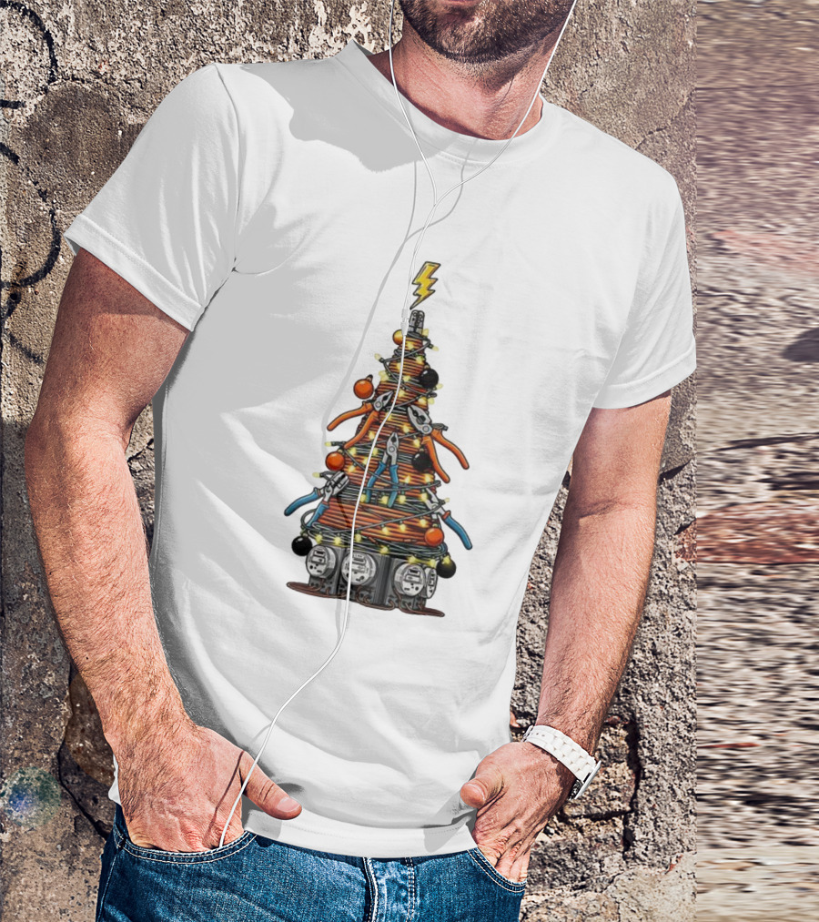 Electrician Christmas Tree Tools And Lights Holiday Display T-Shirt