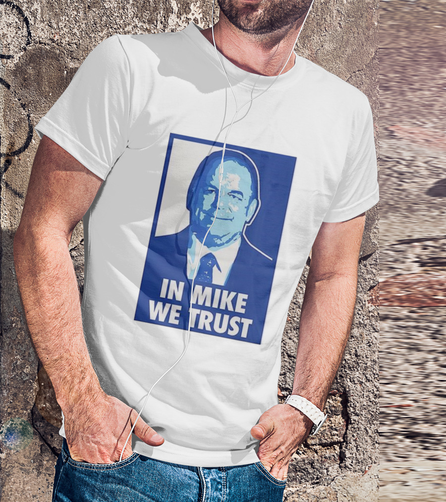 In Mike We Trust Mike Elko Blue Portrait T-Shirt