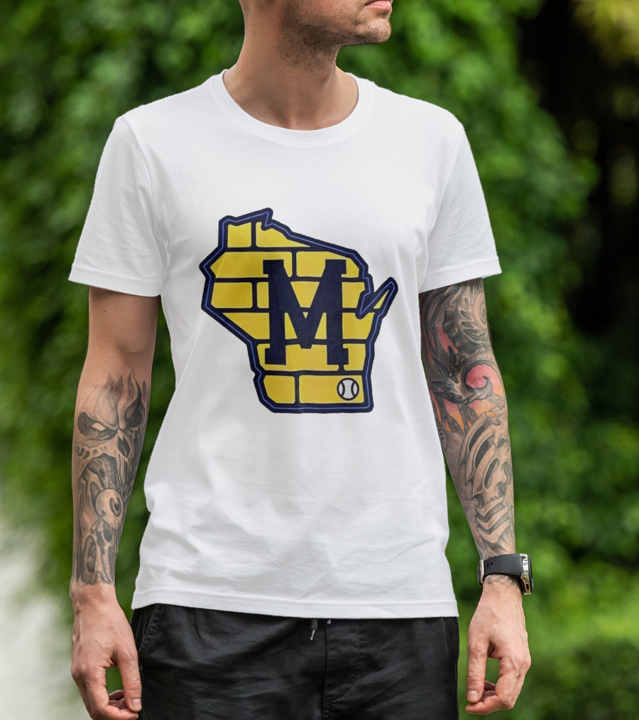 Milwaukee Brewers Wisconsin Brick M Baseball Icon T-Shirt
