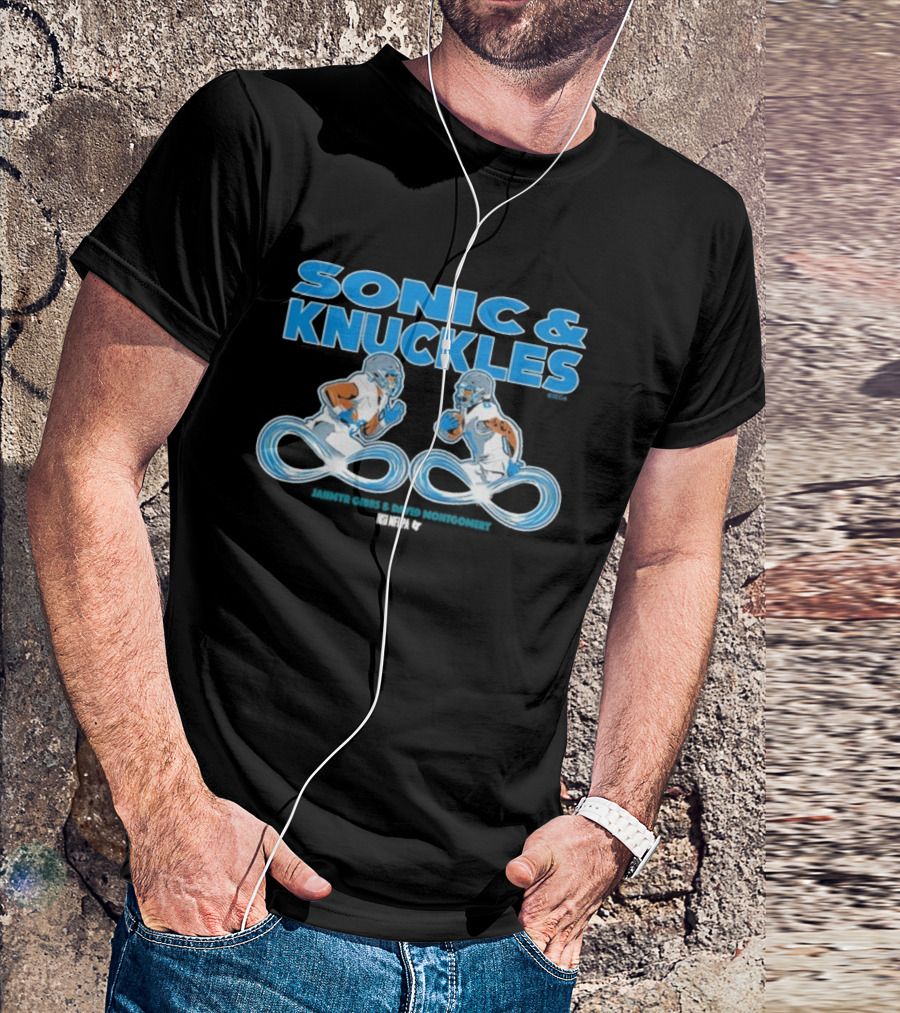Sega Sonic And Knuckles Jahmyr Gibbs And David Montgomery Football Crossover T-Shirt