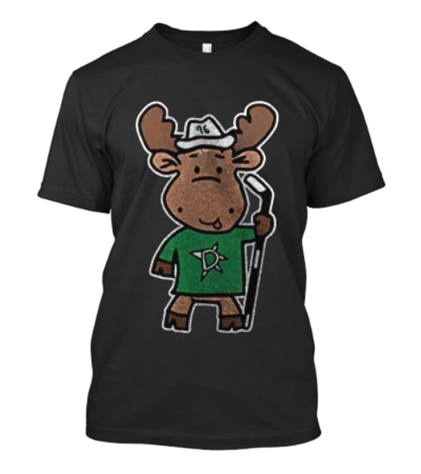 Dallas Stars 2025 Kelly Green Moose Mascot Hockey Stick Star Logo T-Shirt