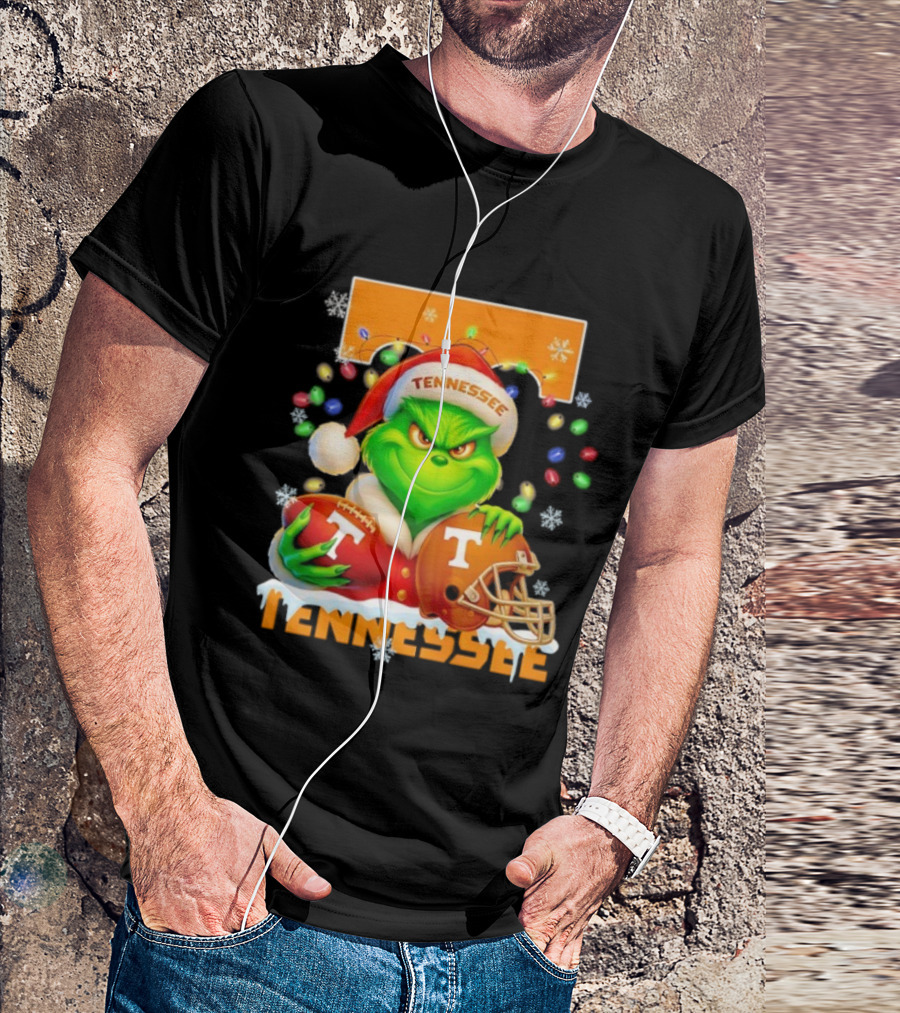 Grinch Tennessee Volunteers Helmet Football Merry Christmas T-Shirt