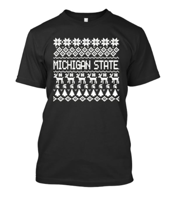 Michigan State Spartans Christmas Holiday Festive Patterns And Reindeer Motif T-Shirt