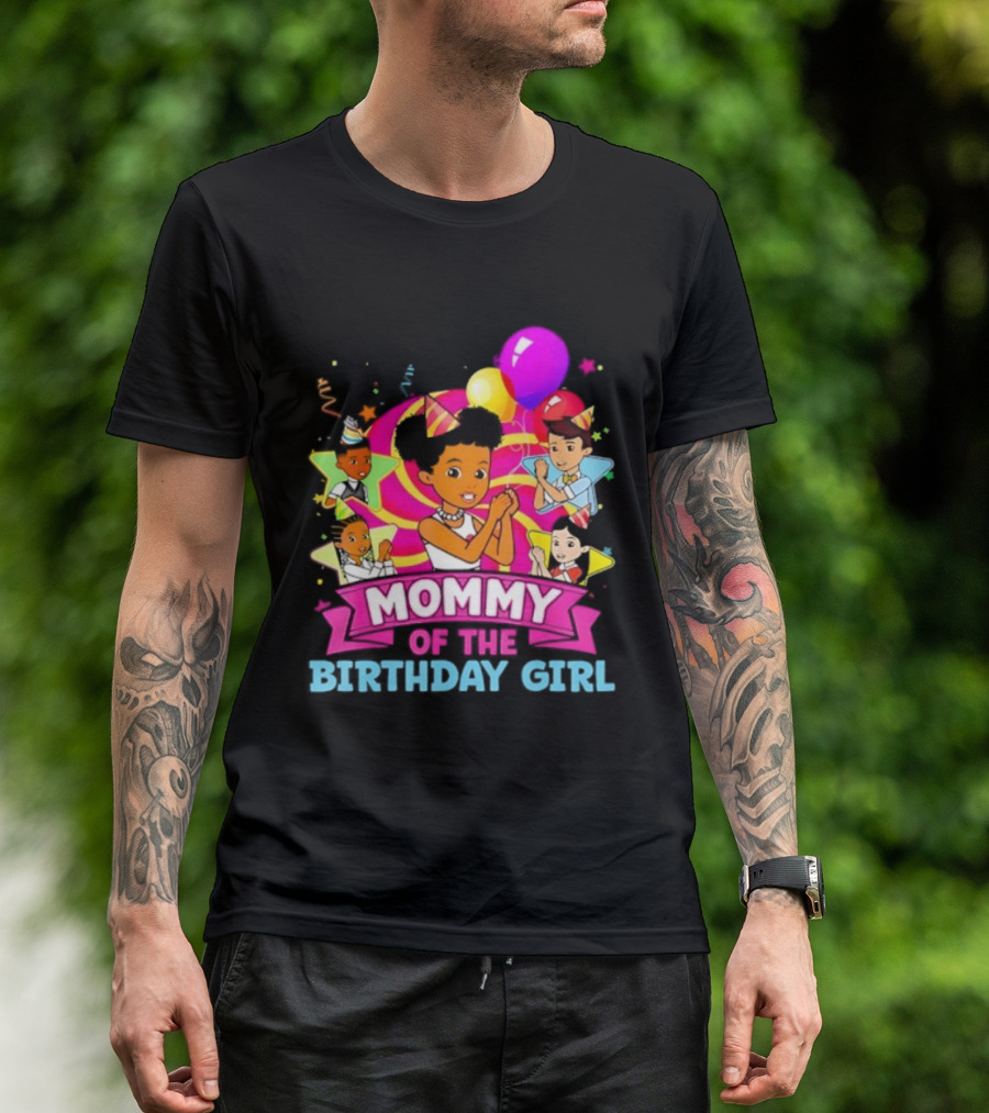Mommy Of The Birthday Girl Pink Balloons Celebration Family Party T-Shirt
