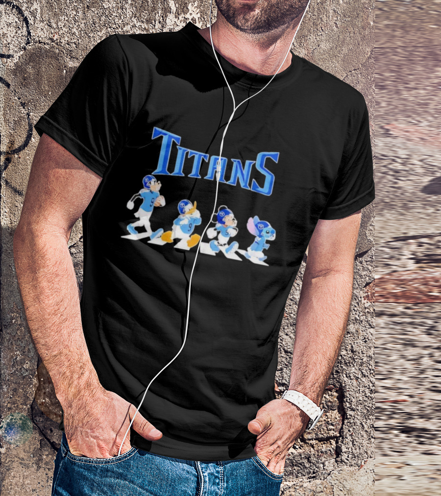 Tennessee Titans Mickey Mouse Donald Duck Goofy Stitch Abbey Road NFL Crossover T-Shirt