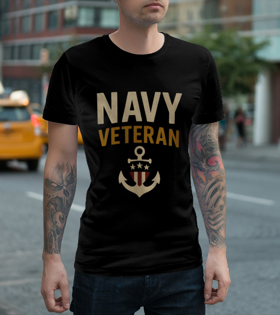 Navy Veteran Anchor Stars Stripes Military US Patriotic T-Shirt