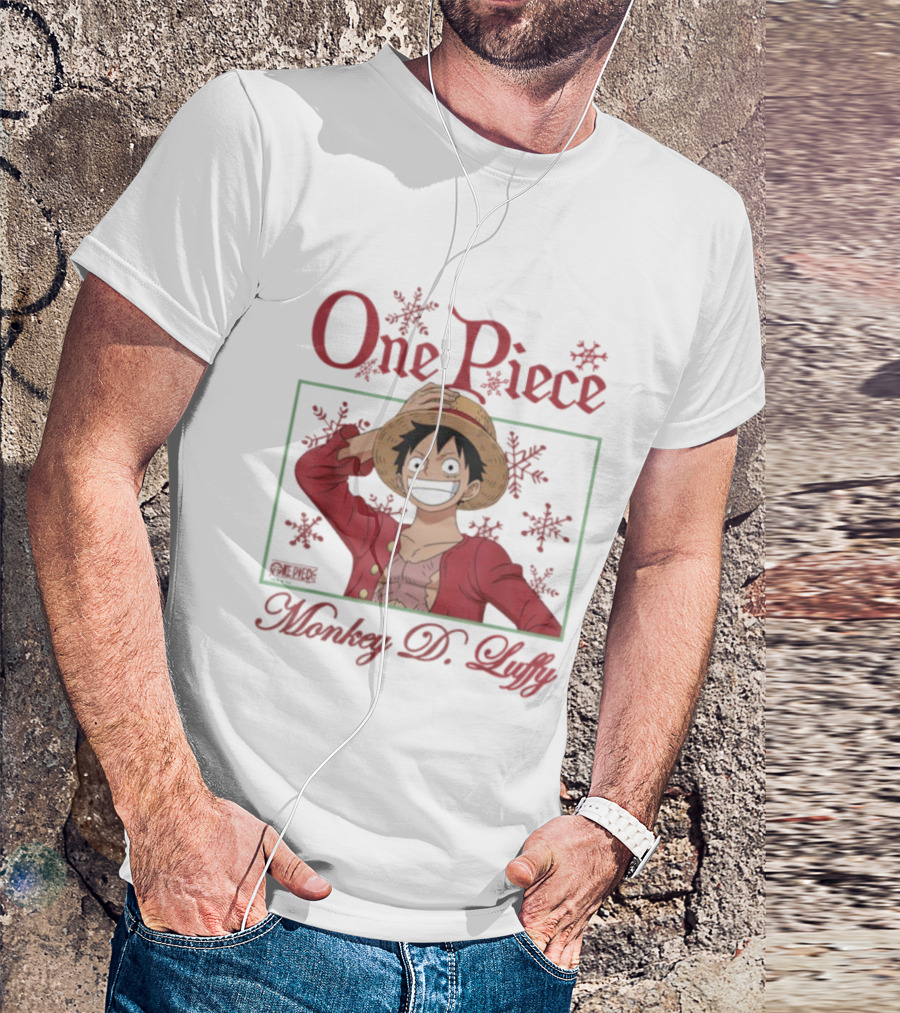 One Piece Monkey D. Luffy Happy Holidays Christmas Snowflakes T-Shirt