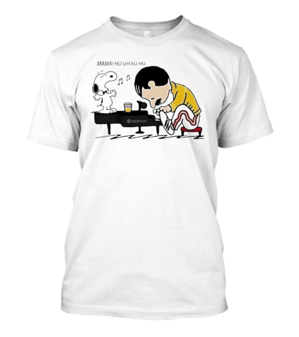 Snoopy Freddie Mercury Piano Performance Parody Peanuts Crossover T-Shirt