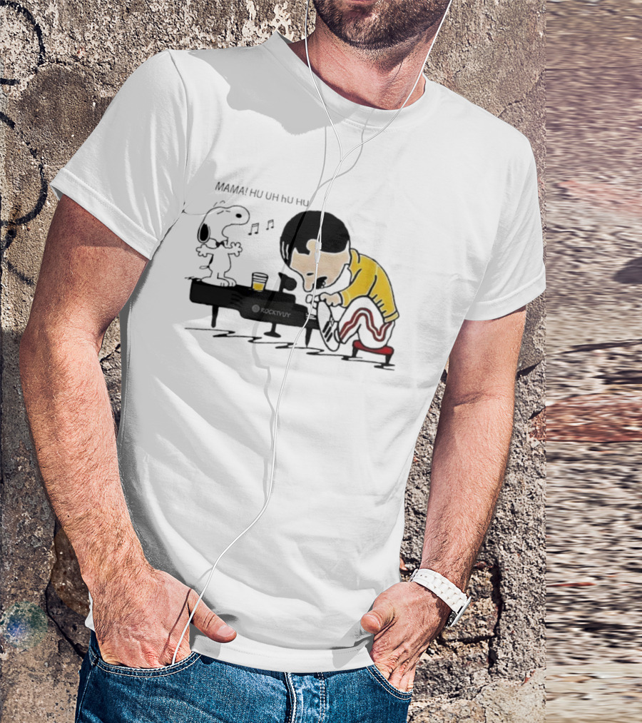 Snoopy Freddie Mercury Piano Performance Parody Peanuts Crossover T-Shirt