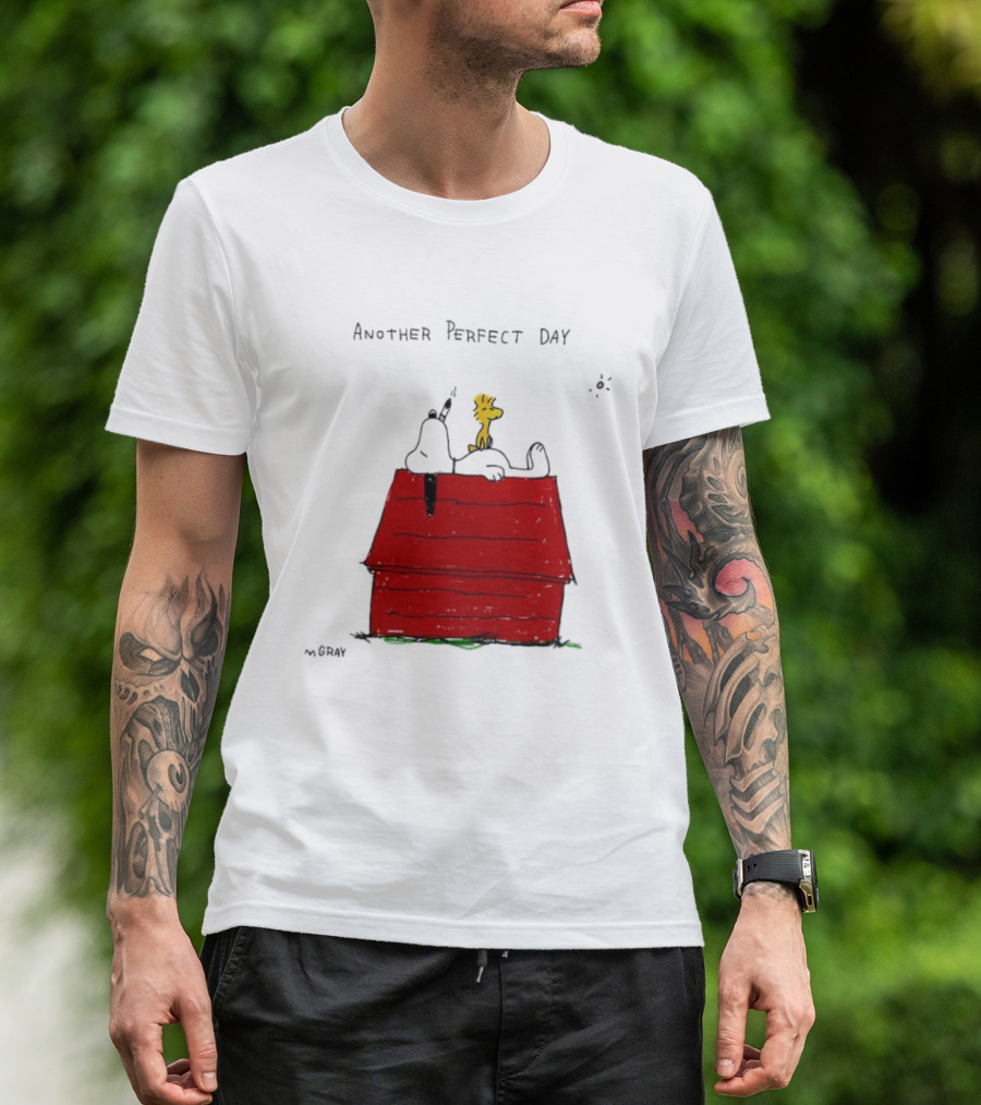 Snoopy And Woodstock Relaxing On Doghouse Perfect Day T-Shirt