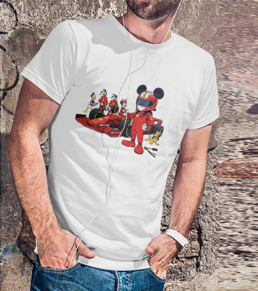 Ferrari Racing Disney Mickey Minnie Donald Goofy Pluto F1 Christmas T-Shirt