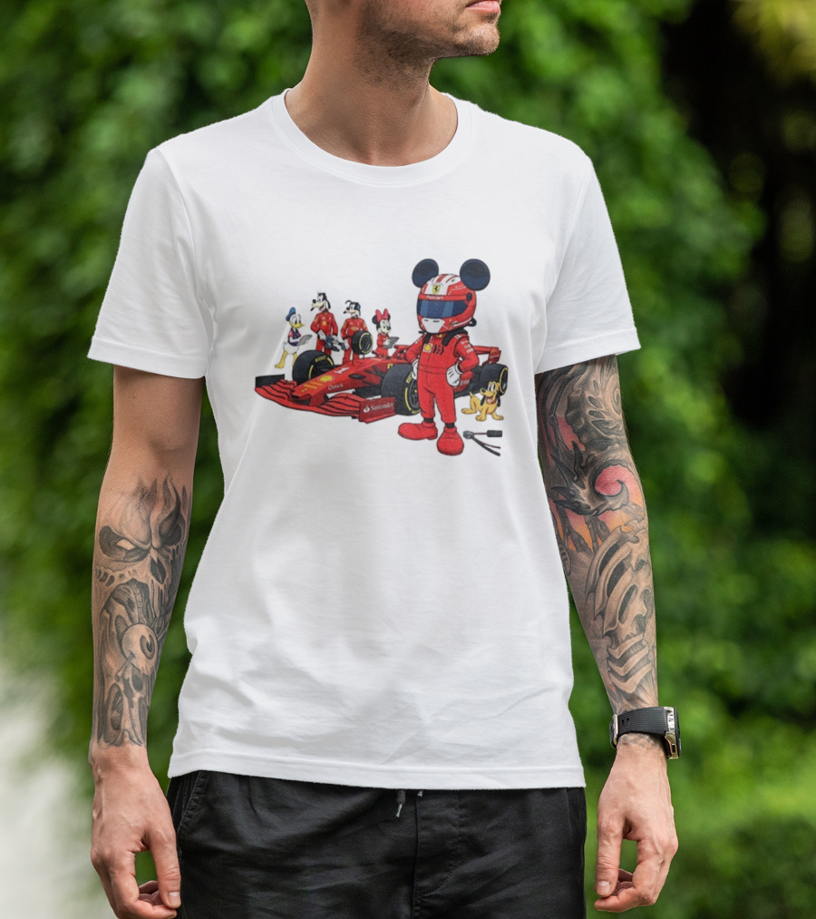 Ferrari Racing Disney Mickey Minnie Donald Goofy Pluto F1 Christmas T-Shirt